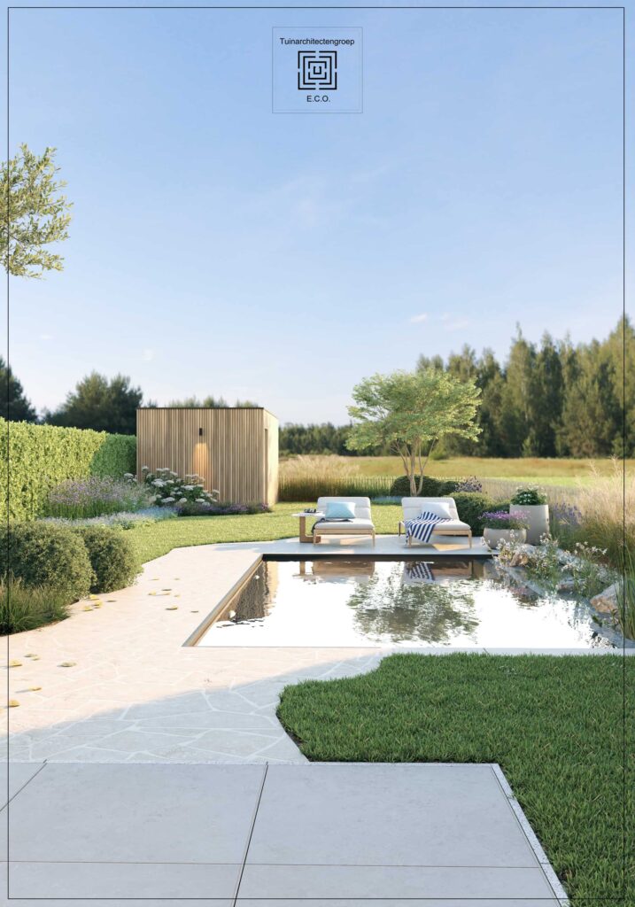 Kleine landelijke tuin met zwemvijver - Eco